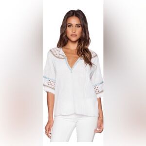 Love Sam Abigail Embroidered Peasant Top in White size medium